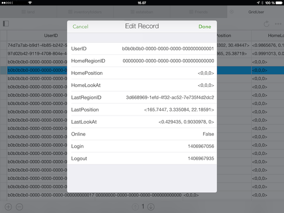 OpenSim edit record Navicat iOS